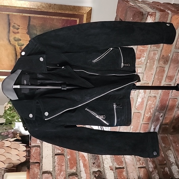 Vero Moda Jackets & Blazers - Vero Moda Black Suede Moto Jacket Silver Zipper Details